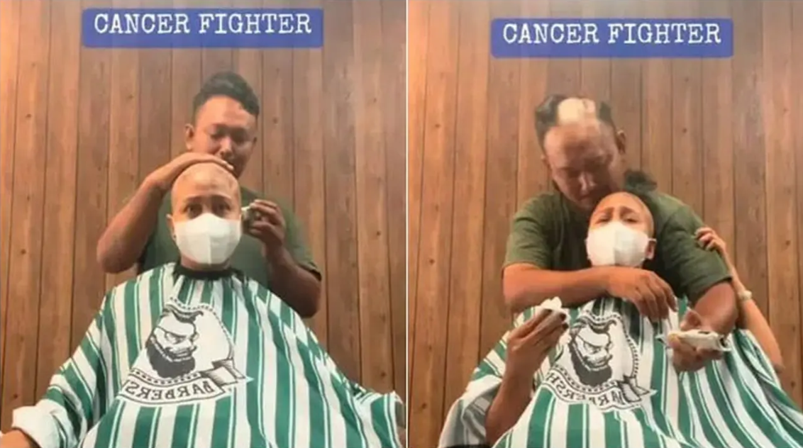 Momen Haru Suami Rela Botak Demi Dukung Istri yang Idap Kanker Ini Viral, Sempat Dicegah