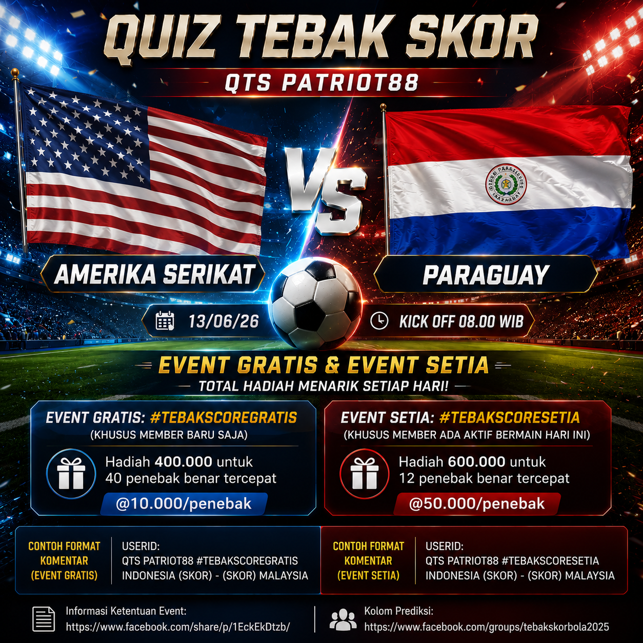 🎯 Quiz Tebak Skor Patriot88 AMERIKA SERIKAT VS PARAGUAY
